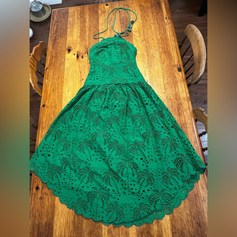FARM Rio Green Eyelet Halter Midi Dress - Picture 4 of 6